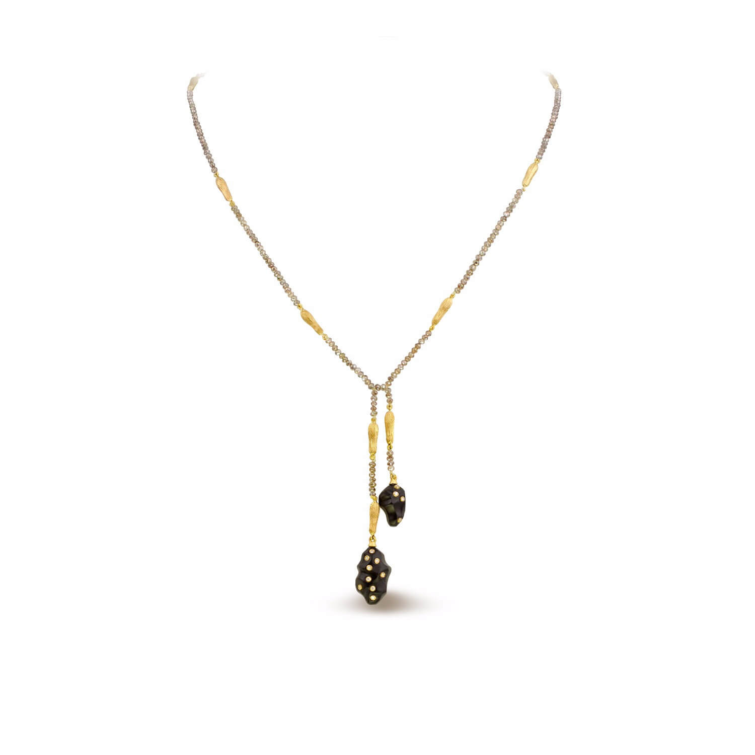 Terre collier or jaune  briollets onyx